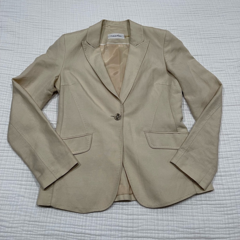 Calvin Klein Linen Suit Jacket Tan Size 4